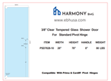 PSD7828-10,  Standard  Pivot Hinge Door, 3/8‚ Clear Tempered Glass , 28"x 78".