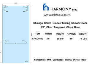 CHGD6630,  Chicago Series Tempered Glass Sliding Door. Use for Tub.