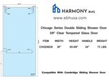 CHGD6630,  Chicago Series Tempered Glass Sliding Door. Use for Tub.