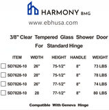 SD7828-10,  3/8“ Clear Tempered Glass Shower Door.