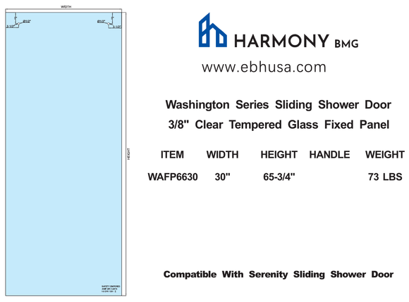 WAFP6630, Washington Series Tempered Glass Fixed Panel, 30