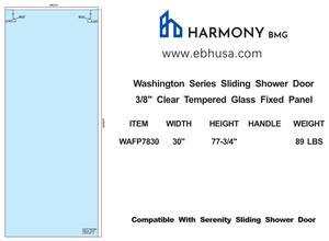 WAFP7830, Washington Series Tempered Glass Fixed Panel, 30"X77-3/4"