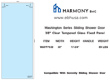 WAFP7830, Washington Series Tempered Glass Fixed Panel, 30"X77-3/4"