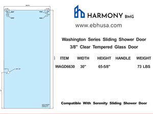 WAGD6630, Washington Series Tempered Glass Sliding Door, 30"X65-5/8".