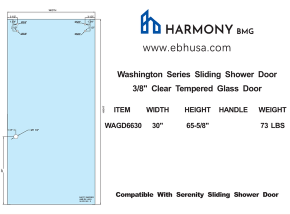 WAGD6630, Washington Series Tempered Glass Sliding Door, 30